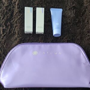 Tatcha Purple Cosmetic Bag with Skincare Trio